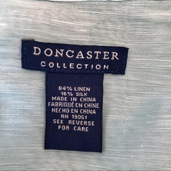 Linen Silk Tunic Top Light Blue Blouse Long Sleeve Button Up Shirt Vacation - Picture 4 of 10